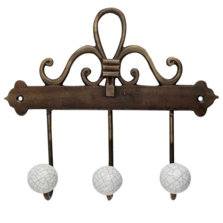 White Crackle Ceramic Iron Hooks